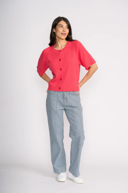 Model wearing Melon Soft Structure Cardigan By Foil Available at Beetees Nelson