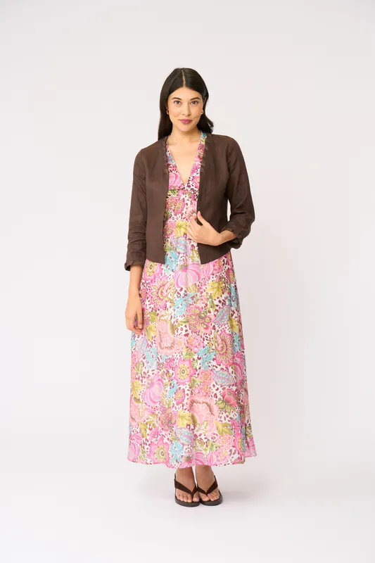 Model wearing Cocoa Braidy Bunch Jacket By Foil Available at Beetees Nelson