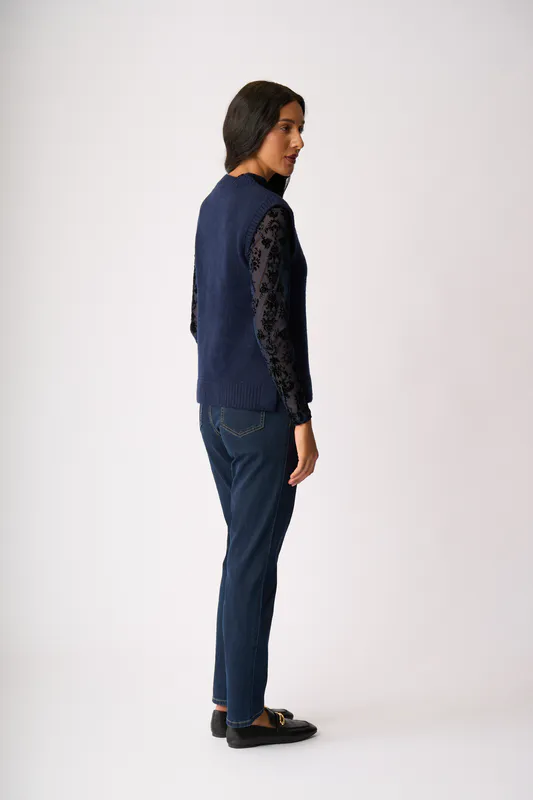 Model wearing Midnight Pop Star Vest By Memo Available at Beetees Nelson