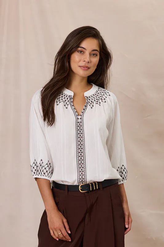 Model wearing Soft White Holland Top By Design Nation Available at Beetees Nelson