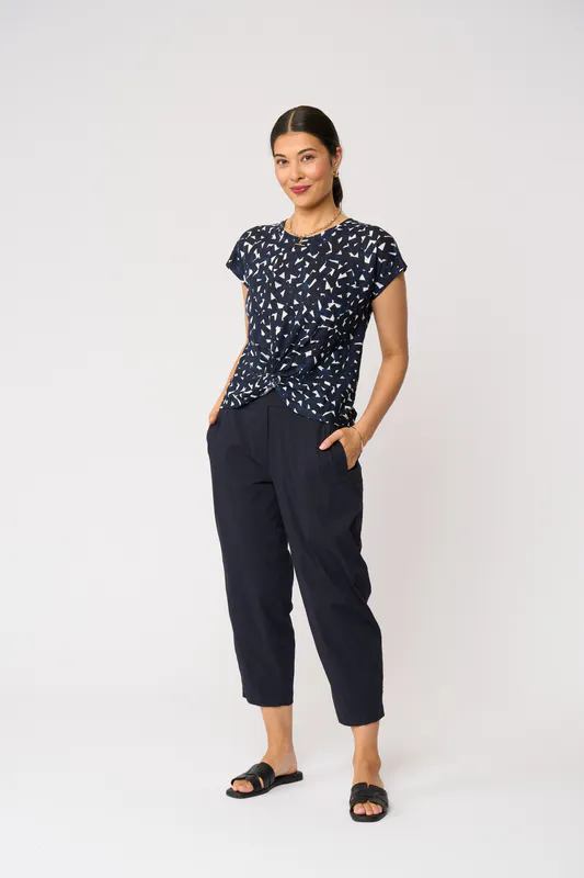 Model wearing Art Style Do The Twist Top By Foil Available at Beetees Nelson
