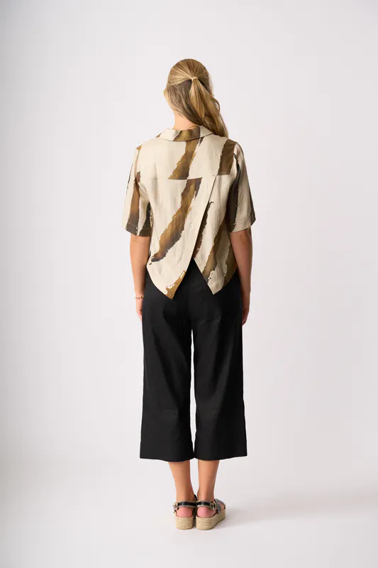 Model wearing Black Trousers - Wide Leg, Mid Length By Oh Three Available at Beetees Nelson