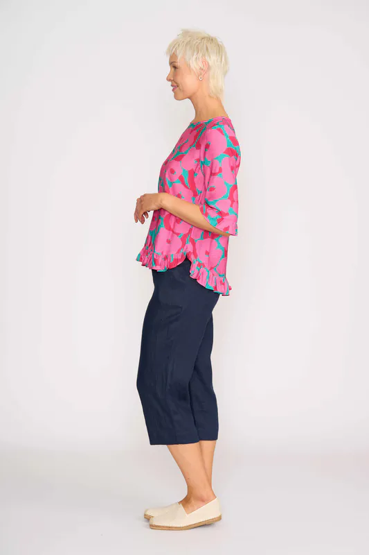 Model wearing Artful Scoop Hemp Top By Foil Available at Beetees Nelson