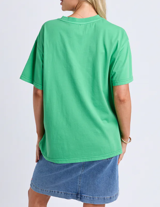 Model wearing Green Rio Rio Tee By Elm Available at Beetees Nelson