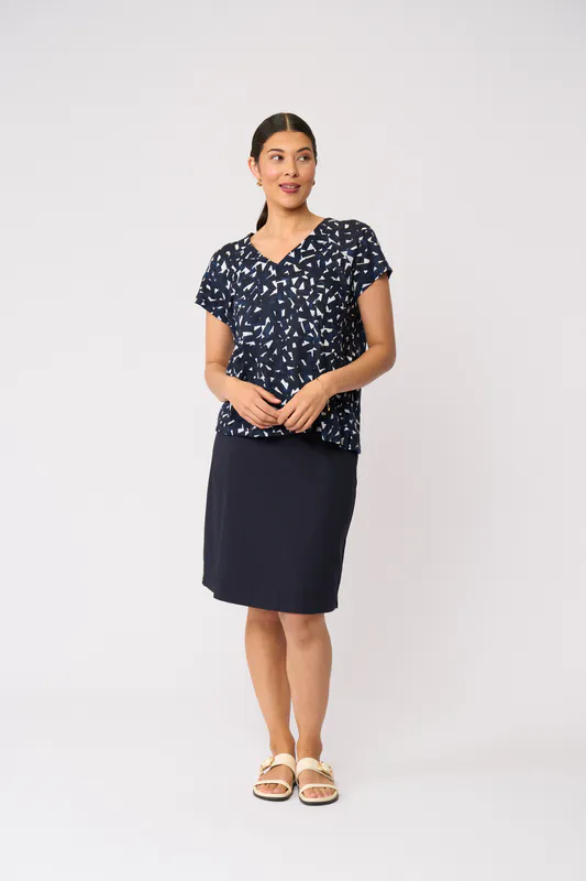 Model wearing True Navy Tee-Rific Skirt By Esplanade Available at Beetees Nelson