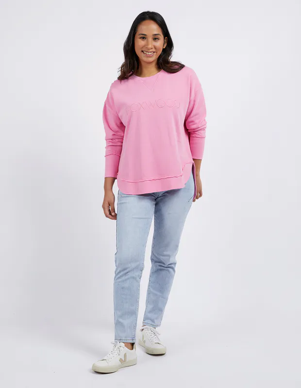 Model wearing Bright Pink Simplified Crew By Foxwood Available at Beetees Nelson