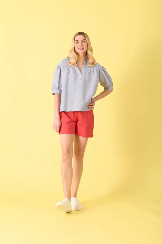 Model wearing Navy Stripe Windsor Shirt By Charlie Jane Available at Beetees Nelson