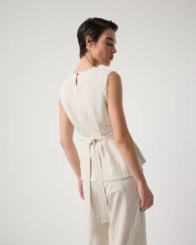 Model wearing Stone Stripe Stone Stripe Top By Marco Polo Available at Beetees Nelson