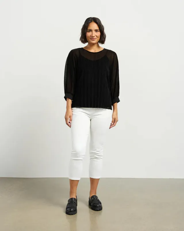 Model wearing Black Velvet Mesh Aria Top By Et Alia Available at Beetees Nelson