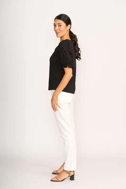 Model wearing Black Contrast Sleeves Top By Esplanade Available at Beetees Nelson