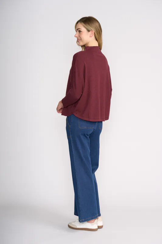 Model wearing Sangria Relaxed Popover Jumper By OH Three Available at Beetees Nelson