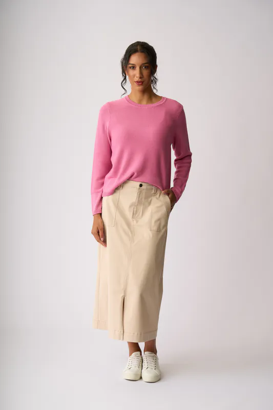 Model wearing Light Blue Placket Detail Jumper By Foil Available at Beetees Nelson