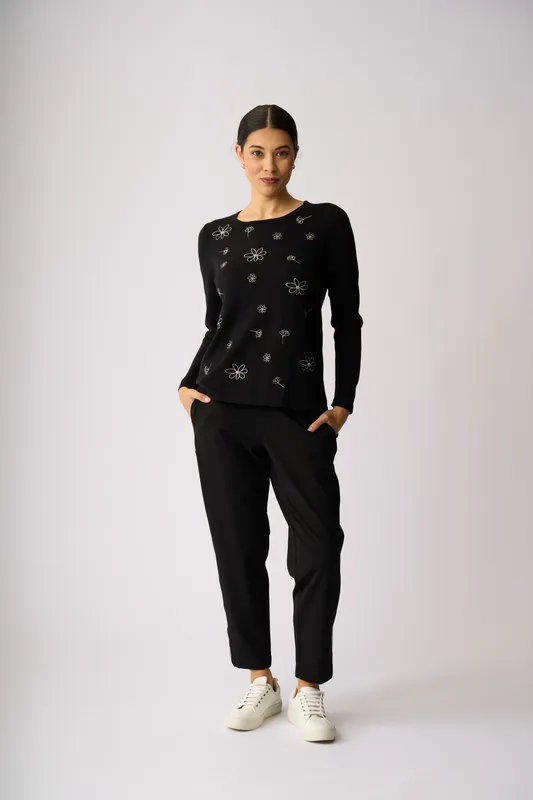 Model wearing Blooms Blooms Sweater By Foil Available at Beetees Nelson