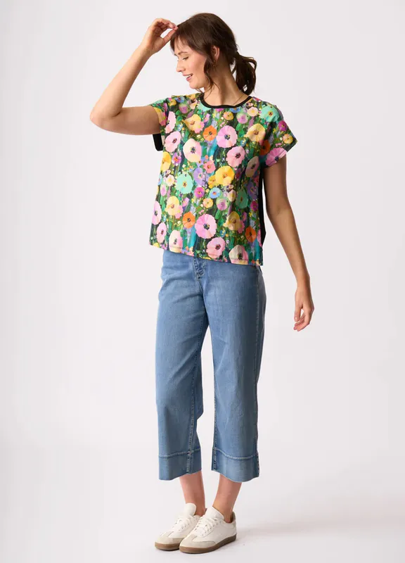 Model wearing Blossoms Contrast Front Drop Shoulder Top By Memo Available at Beetees Nelson