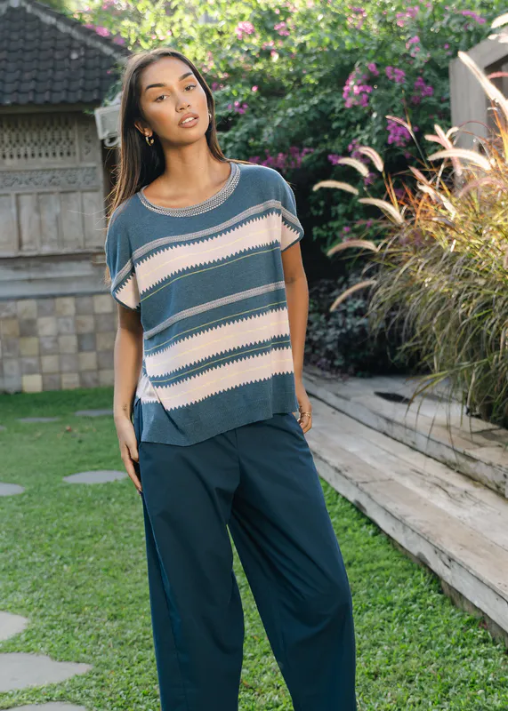 Model wearing Steel Zig Detail Top By Zaket & Plover Available at Beetees Nelson