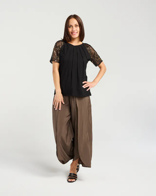 Model wearing Black Selah Top By Seduce Available at Beetees Nelson