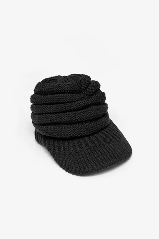 Black Knit Beanie With Pony Tail Option By Antler NZ