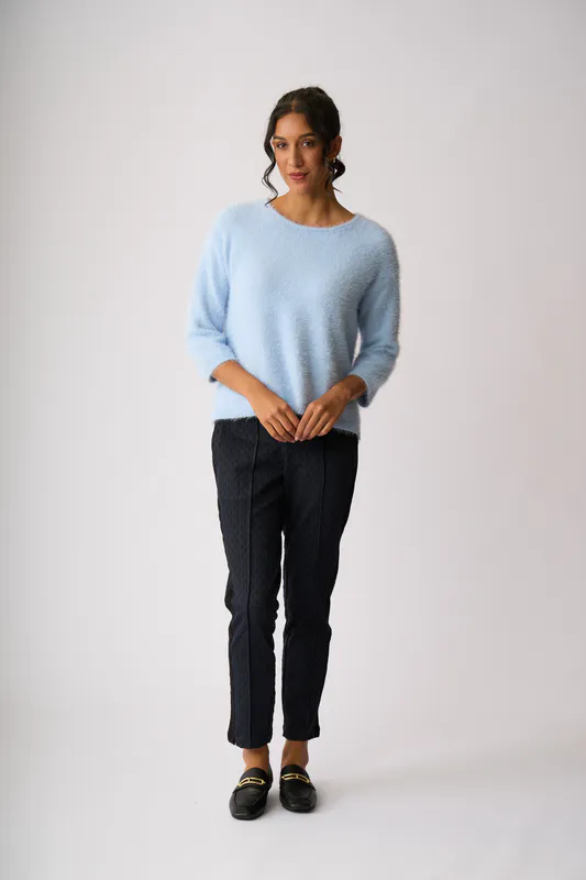 Model wearing Sky Boxy High Low Jumper By Foil Available at Beetees Nelson