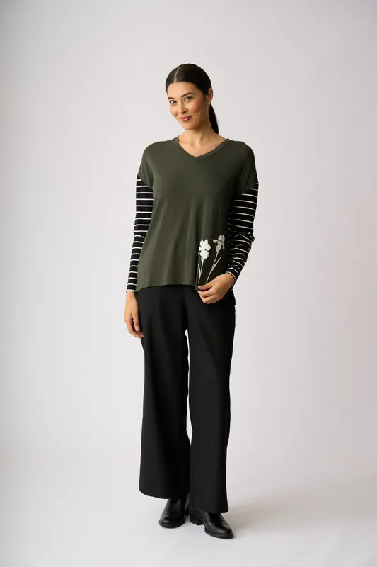 Model wearing Iris Dreams Combo Print Top By Foil Available at Beetees Nelson