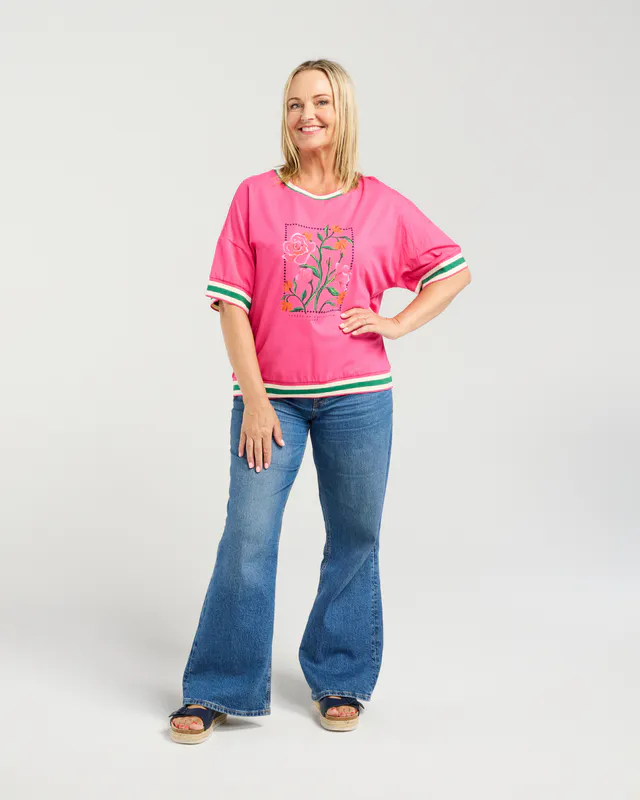 Model wearing Pink Gemma Top By Seduce Available at Beetees Nelson