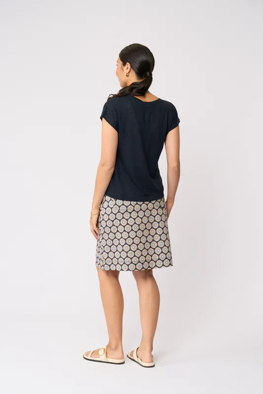 Model wearing True Navy Do The Twist Top By Foil Available at Beetees Nelson