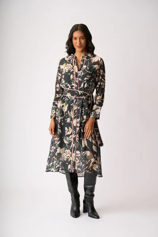 Model wearing Shadow Leaf Pipe Up Shirt Drew By Foil Available at Beetees Nelson