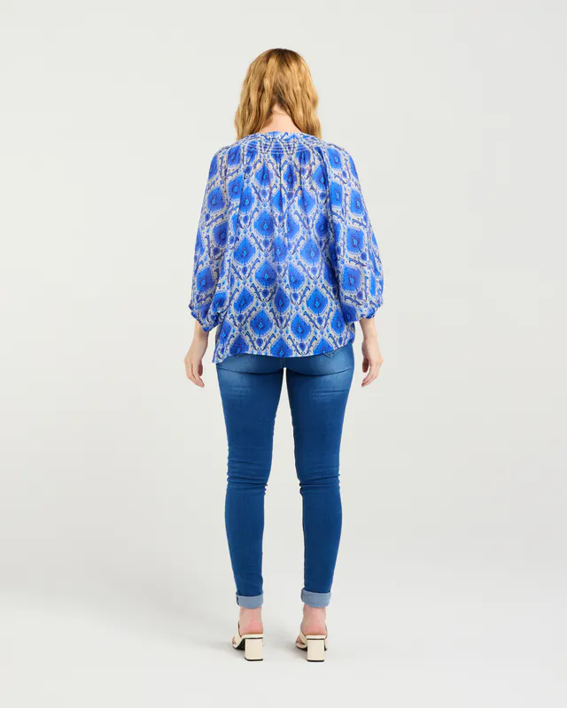 Model wearing Paisley Painting Juniper Top By Zafina Available at Beetees Nelson