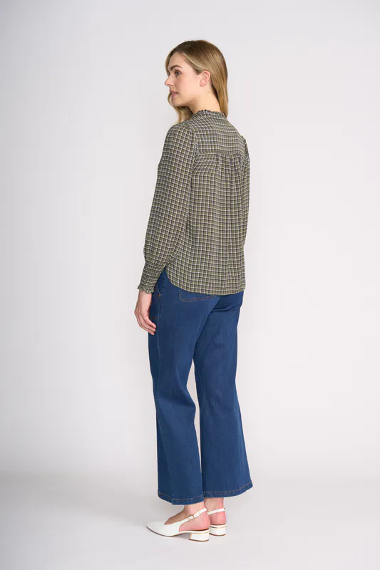 Model wearing Line Work Zipped Up Blouse By Foil Available at Beetees Nelson