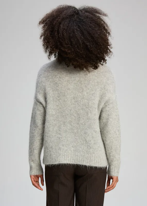 Model wearing Marl Grey Alpaca Jumper By Zaket & Plover Available at Beetees Nelson