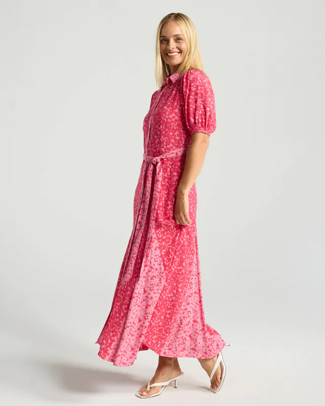 Model wearing Secret Garden Rose Sorbet Annie Godet Dress By Blackstone Available at Beetees Nelson