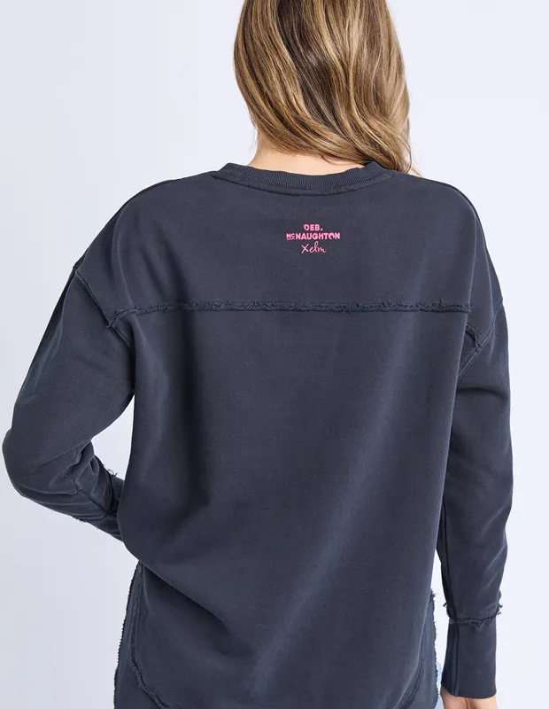 Model wearing Navy Flaming Heart Crew By Elm Available at Beetees Nelson