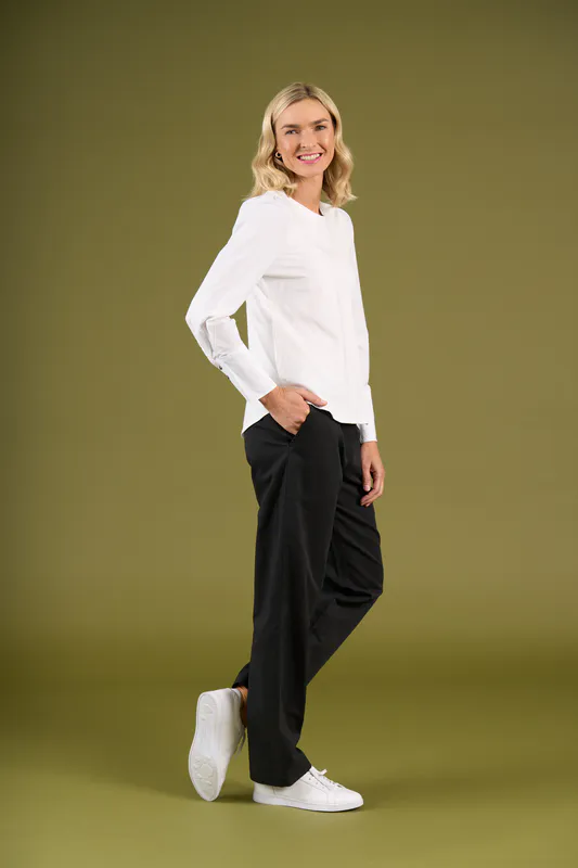 Model wearing White Thornbury Top By Charlie Jane Available at Beetees Nelson