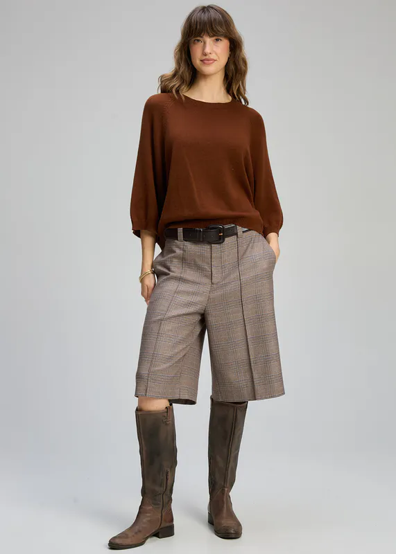 Model wearing Chestnut Boxy Crew Essential By Zaket & Plover Available at Beetees Nelson