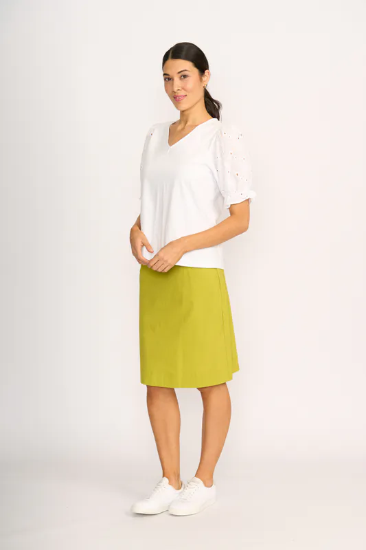 Model wearing White Contrast Sleeves Top By Esplanade Available at Beetees Nelson