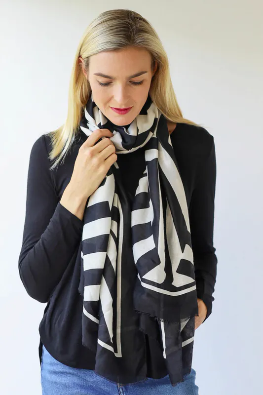 Winter White/Black Monotone Geometric Scarf By Archer House Available at Beetees Nelson