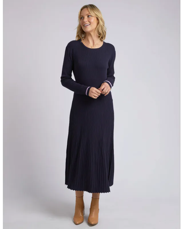 Model wearing Navy Tammy Knit Dress By Elm Clothing Available at Beetees Nelson