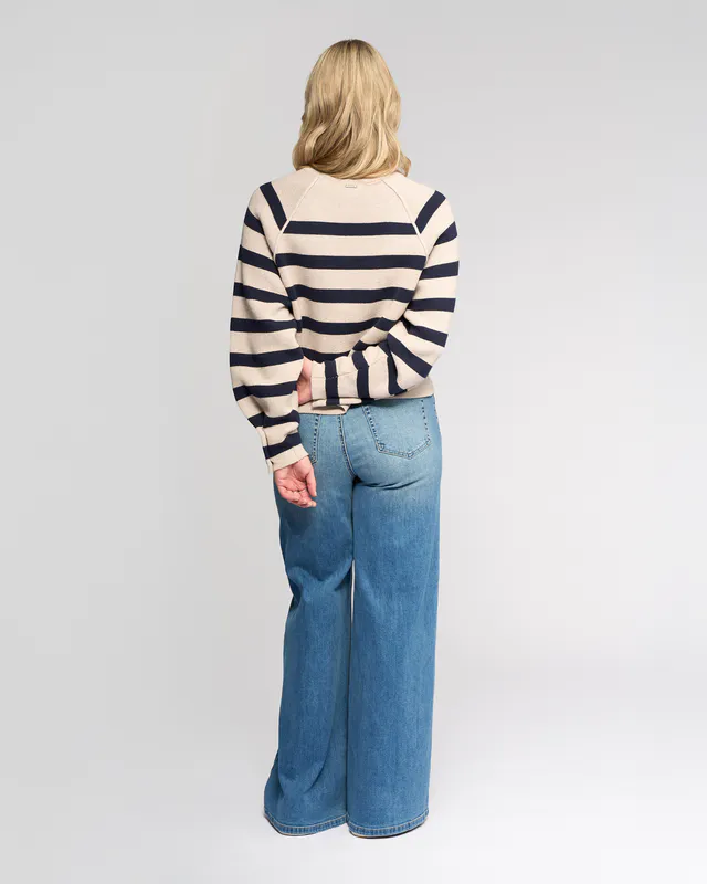 Model wearing Oat/ink Juno Sweater By Knewe Available at Beetees Nelson