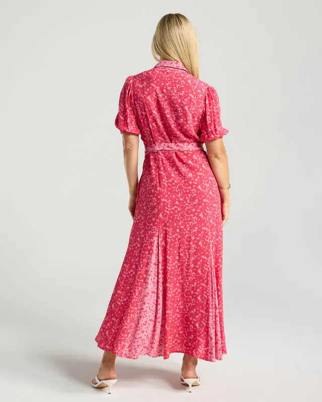 Model wearing Secret Garden Rose Sorbet Annie Godet Dress By Blackstone Available at Beetees Nelson
