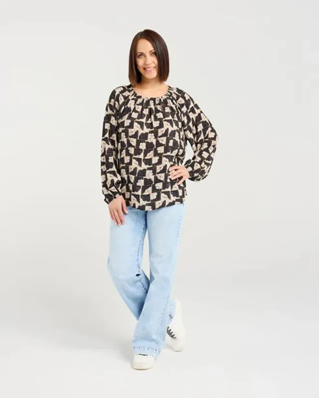 Model wearing Golden Grid Gloria Top By Seduce Available at Beetees Nelson