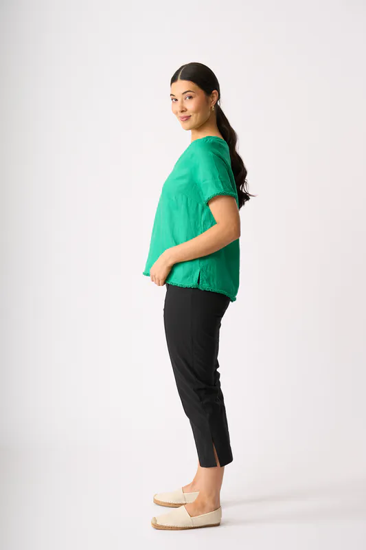 Model wearing Green Benefits Galore Top By Foil Available at Beetees Nelson