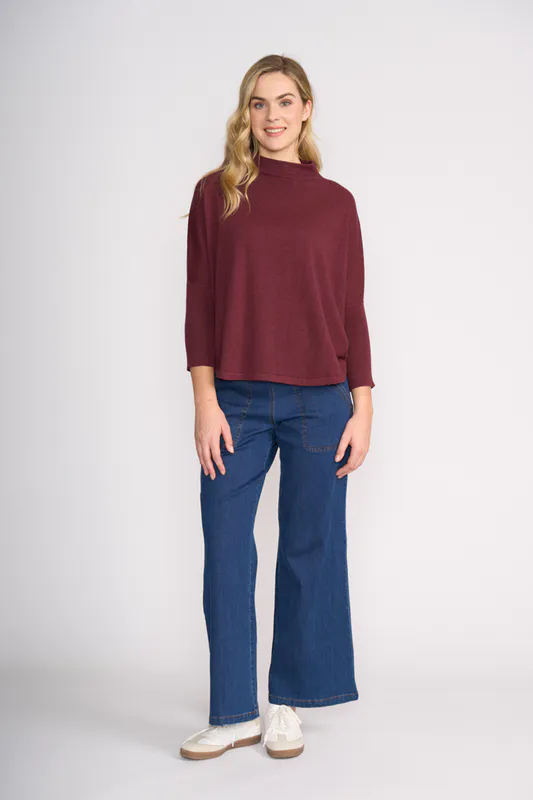 Model wearing Sangria Relaxed Popover Jumper By OH Three Available at Beetees Nelson
