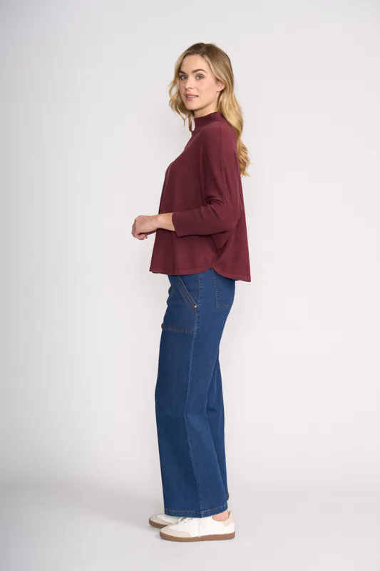 Model wearing Sangria Relaxed Popover Jumper By OH Three Available at Beetees Nelson