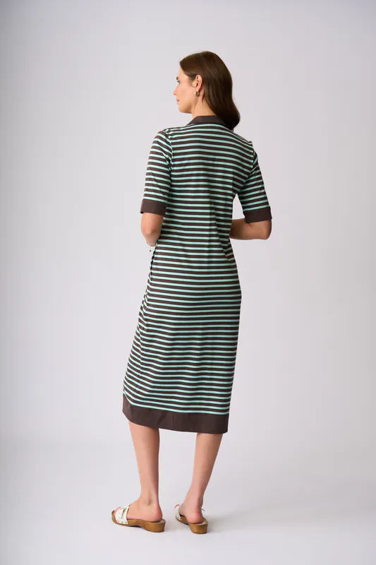 Model wearing Chocolate Seabreeze Roxburgh Dress By Charlie Jane Available at Beetees Nelson