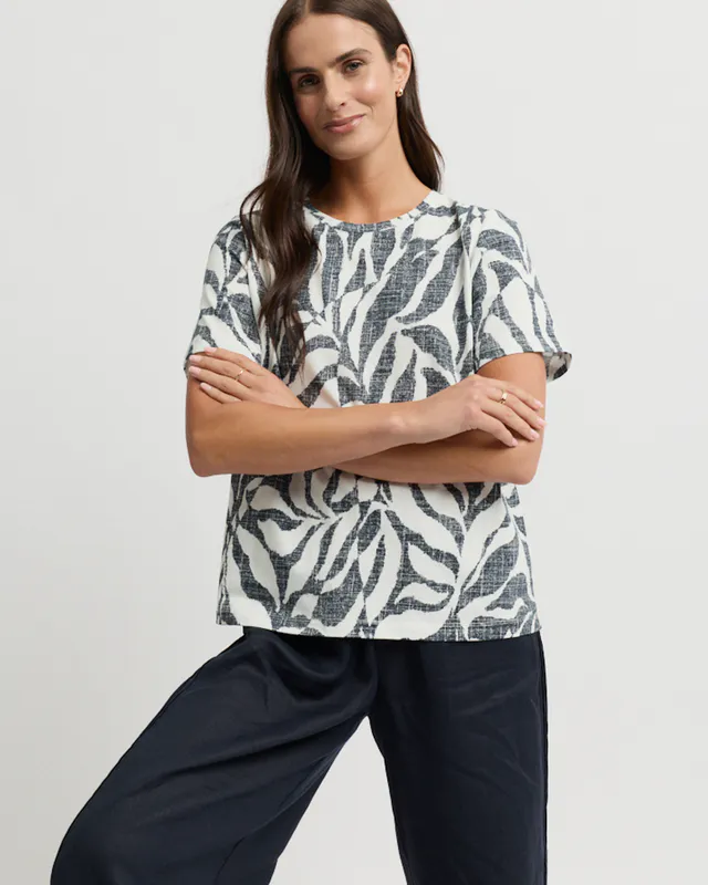 Model wearing Tigre Print Tigre Tee By Yarra Trail Available at Beetees Nelson