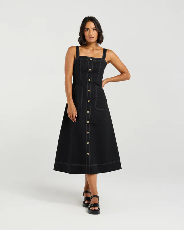 Model wearing Black Ava Dress By Et Alia Available at Beetees Nelson
