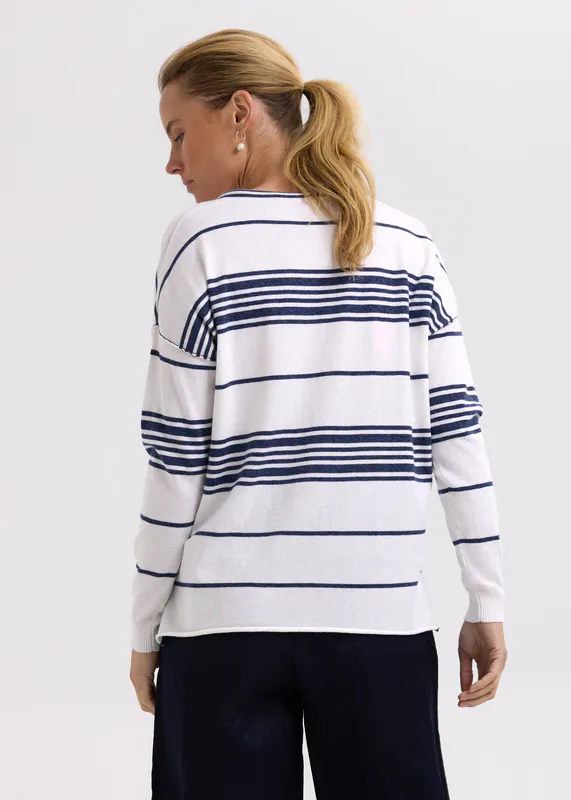 Model wearing White Beach Bum Jumper By Zaket & Plover Available at Beetees Nelson