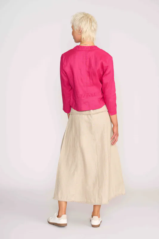 Model wearing Pink Gather Together Jacket By Foil Available at Beetees Nelson