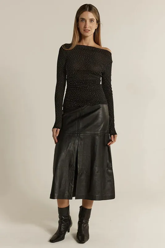 Model wearing Black Sora Studded Top By Fate & Backer Available at Beetees Nelson