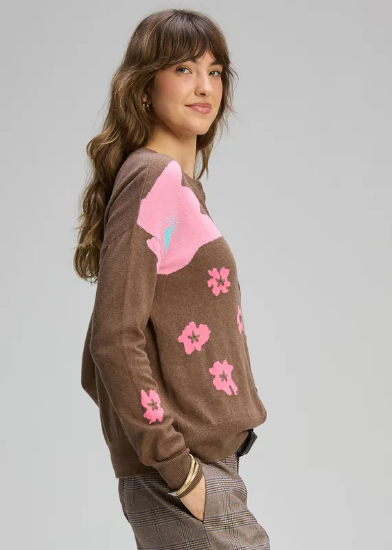 Model wearing Bark Petal Play Cardi By Zaket & Plover Available at Beetees Nelson