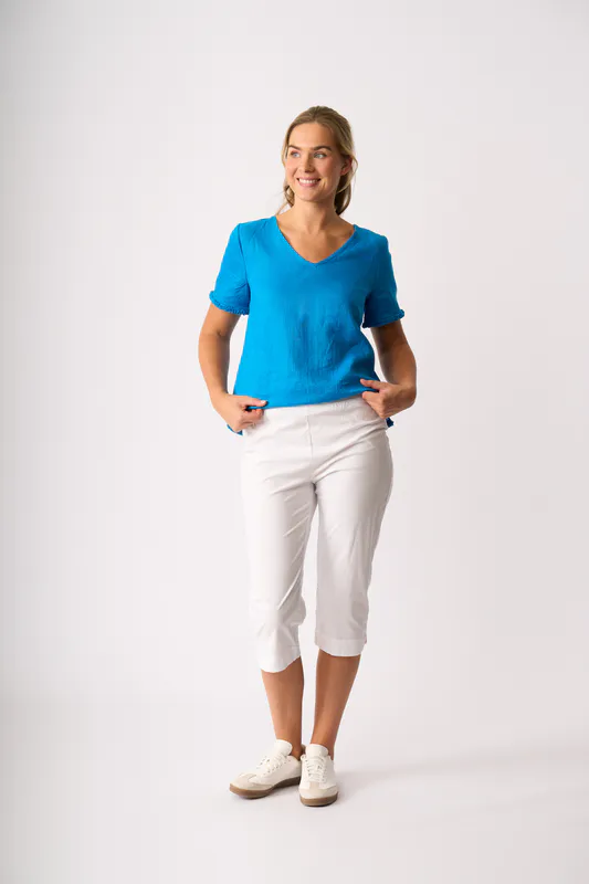 Model wearing Ocean Benefits Galore Top By Foil Available at Beetees Nelson